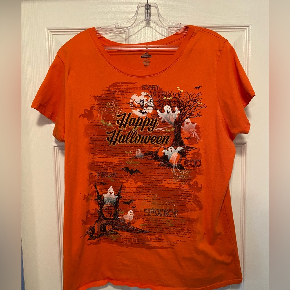Woman’s Happy Halloween fitted T-shirt 2X Orange Celebrate